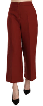 Red High Waist Cropped Flared Dress Formal Trouser Pants