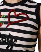 Black White Cashmere Silk Sleeveless Top