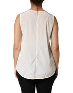Off White Silk Stretch Roundneck Sleeveless Tank Top