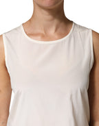 Off White Silk Stretch Roundneck Sleeveless Tank Top