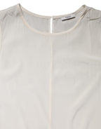 Off White Silk Stretch Roundneck Sleeveless Tank Top