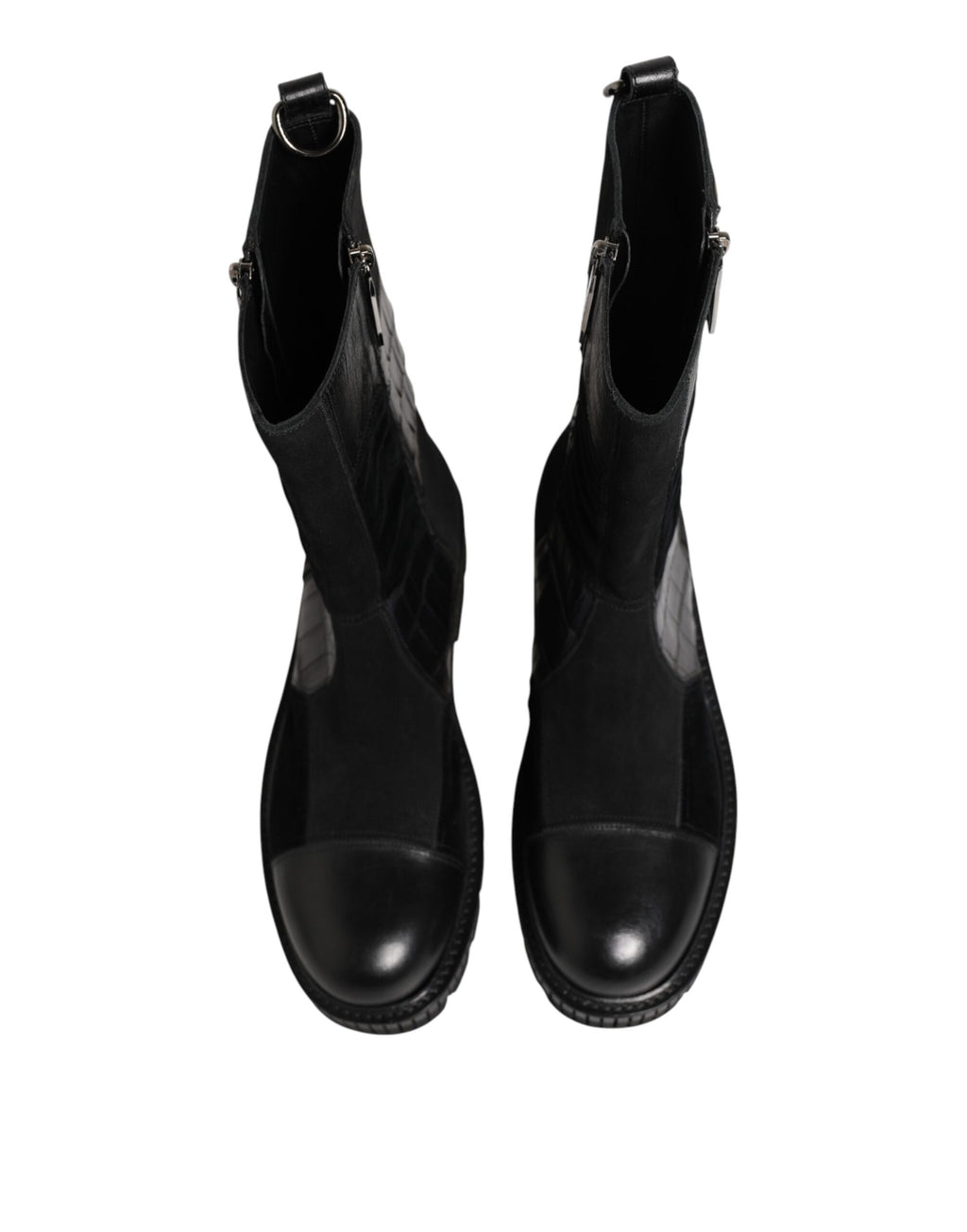 Black Patchwork Leather Mid Calf Boot  Shoes