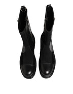 Black Patchwork Leather Mid Calf Boot  Shoes