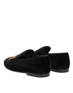 Black Velvet Gold Crown Mens Loafers Shoes