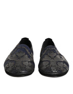 Black Jacquard Leather Slip On Loafers Shoes