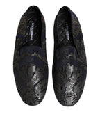 Black Jacquard Leather Slip On Loafers Shoes