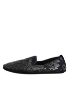 Black Jacquard Leather Slip On Loafers Shoes