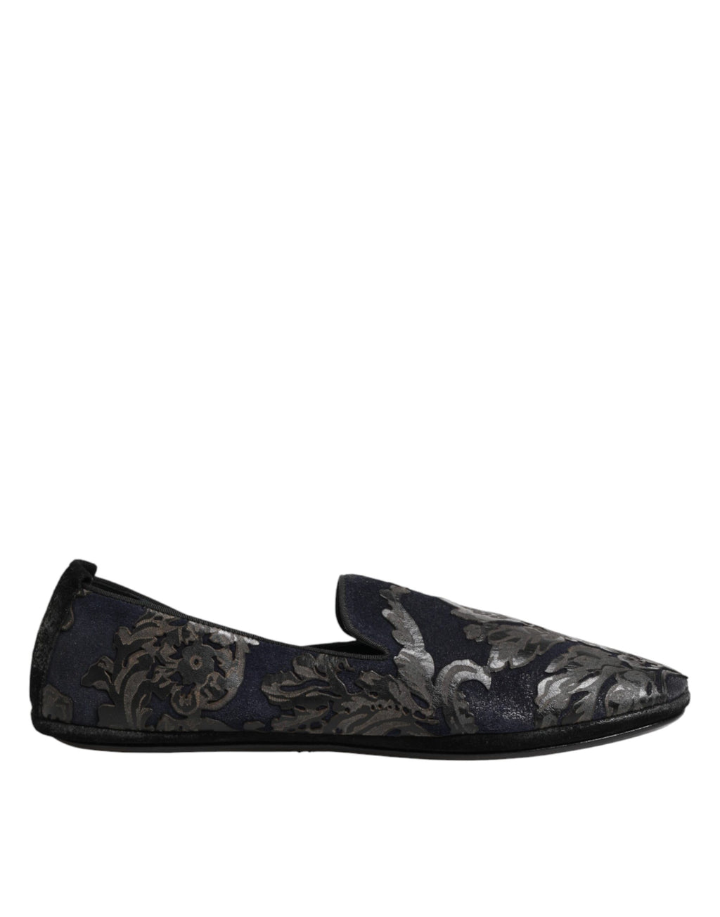 Black Jacquard Leather Slip On Loafers Shoes