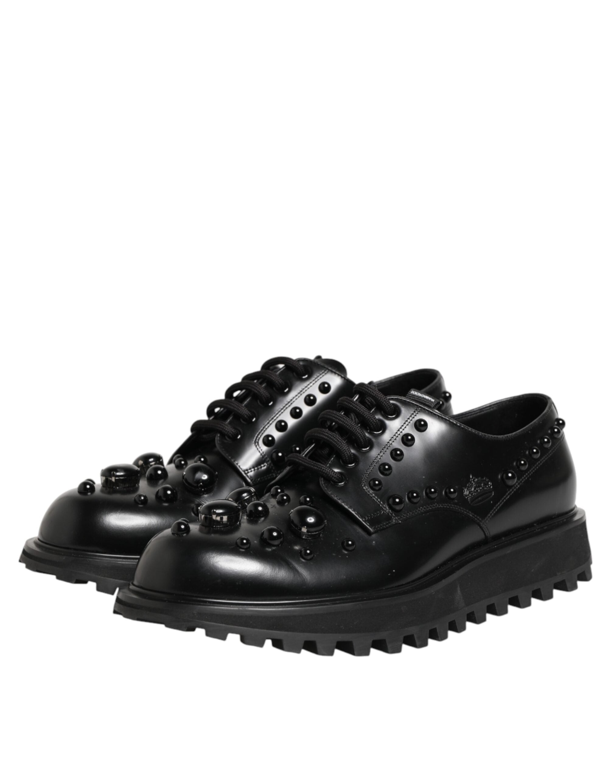 Black Leather Studded Men Formal Derby  Shoes