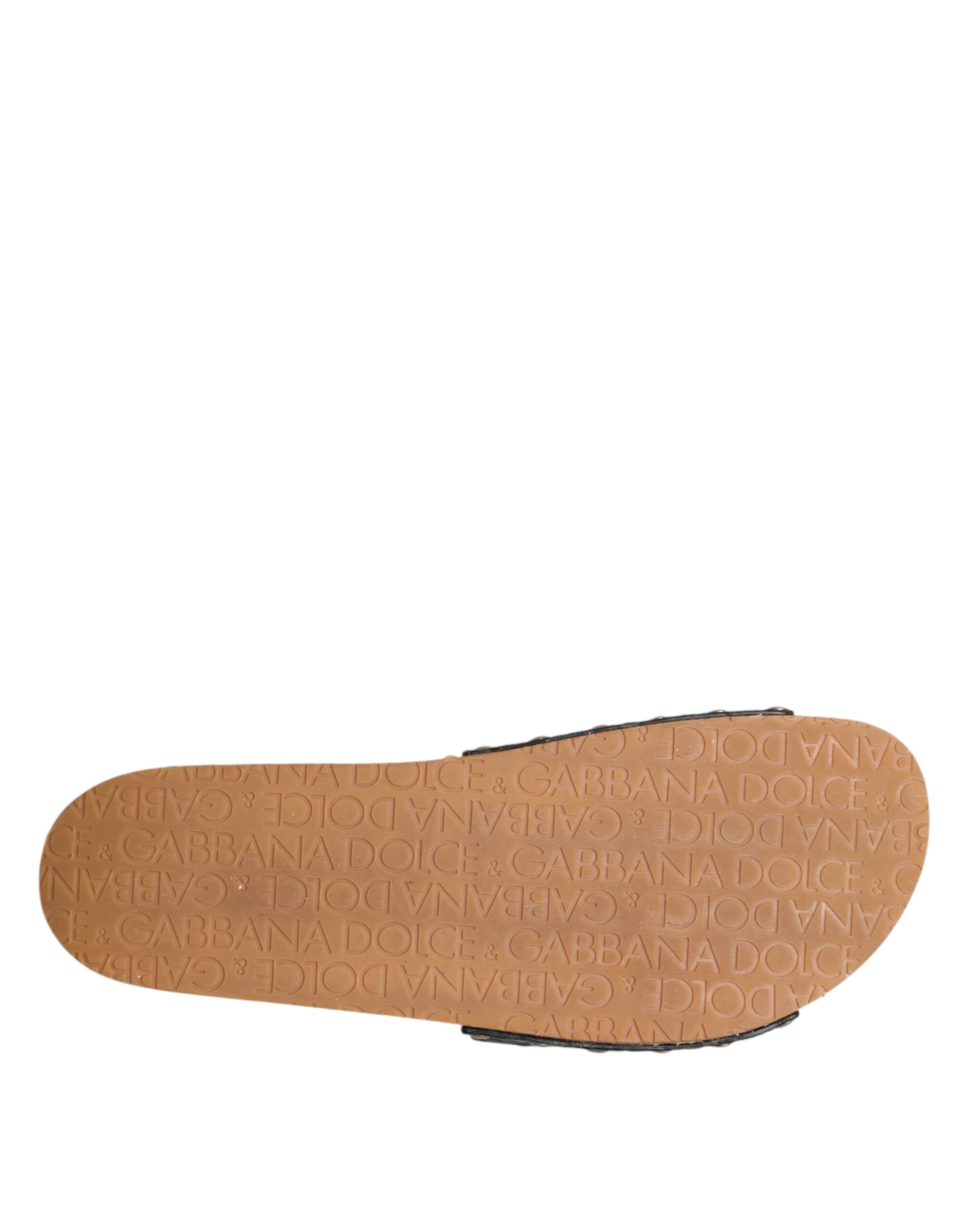 Black Brown Leather Slides Sandals Shoes