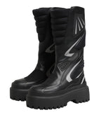 Black Leather Mid Calf Biker Boots Shoes