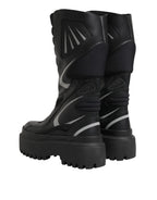 Black Leather Mid Calf Biker Boots Shoes