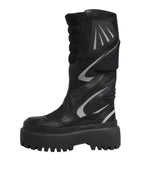 Black Leather Mid Calf Biker Boots Shoes