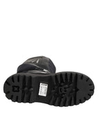 Black Leather Mid Calf Biker Boots Shoes