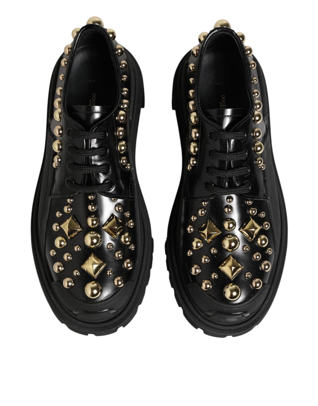 Black Leather Jeweled Crystals Derby Shoes