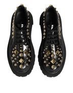 Black Leather Jeweled Crystals Derby Shoes