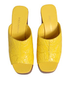 Yellow Leather Wood Mule Wedge Slides Shoes
