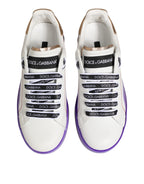 White Purple Leather Low Top Sneaker Shoes