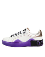 White Purple Leather Low Top Sneaker Shoes