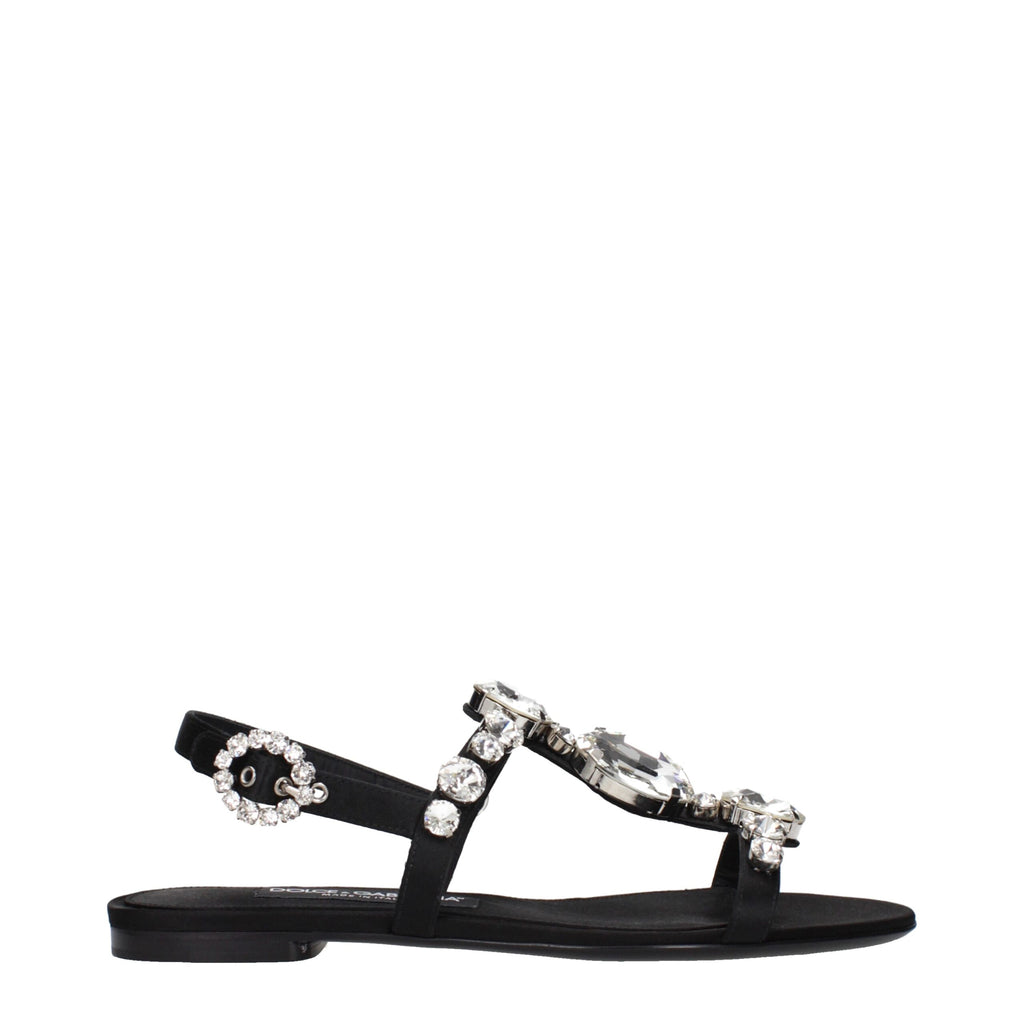 Black Satin Flat Sandals