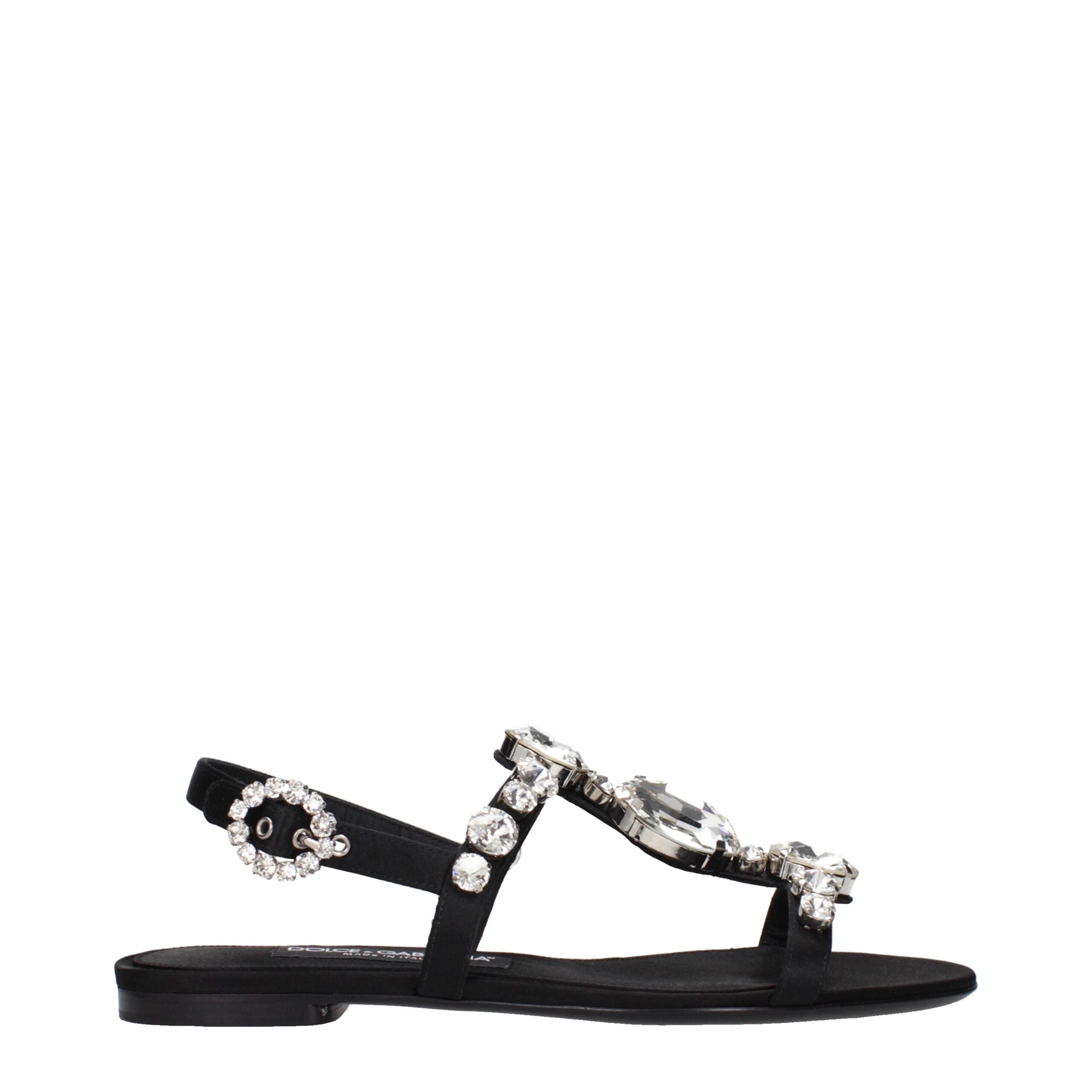 Black Satin Flat Sandals