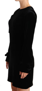 Sheath A-line Black Viscose Long Sleeves Round Neck Mini Dress