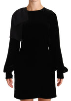 Sheath A-line Black Viscose Long Sleeves Round Neck Mini Dress