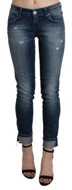 Cotton Blue Washed Low Waist Skinny Cropped Jeans
