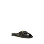 Black Calf Leather Bos Taurus Flat Sandals