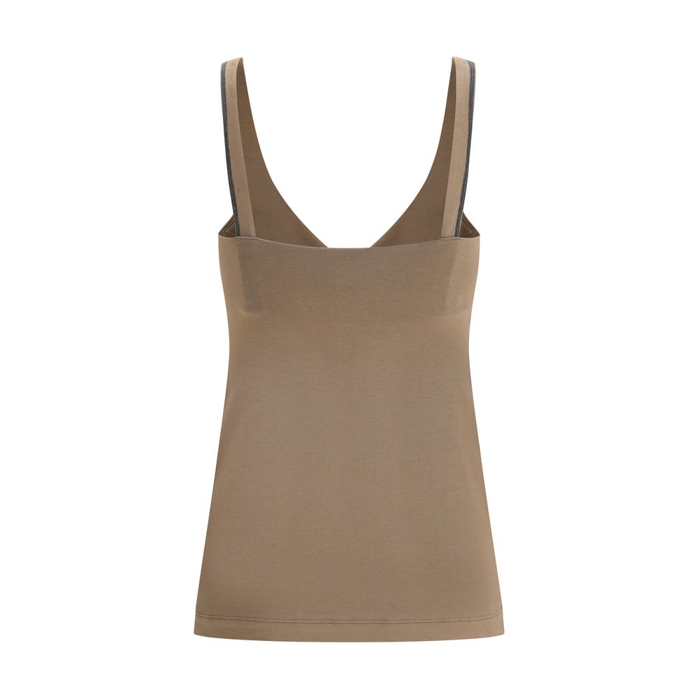Brown Cotton Sleeveles T-Shirt