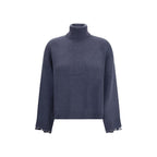 Blue Fleece Wool Turtleneck