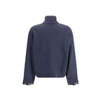 Blue Fleece Wool Turtleneck