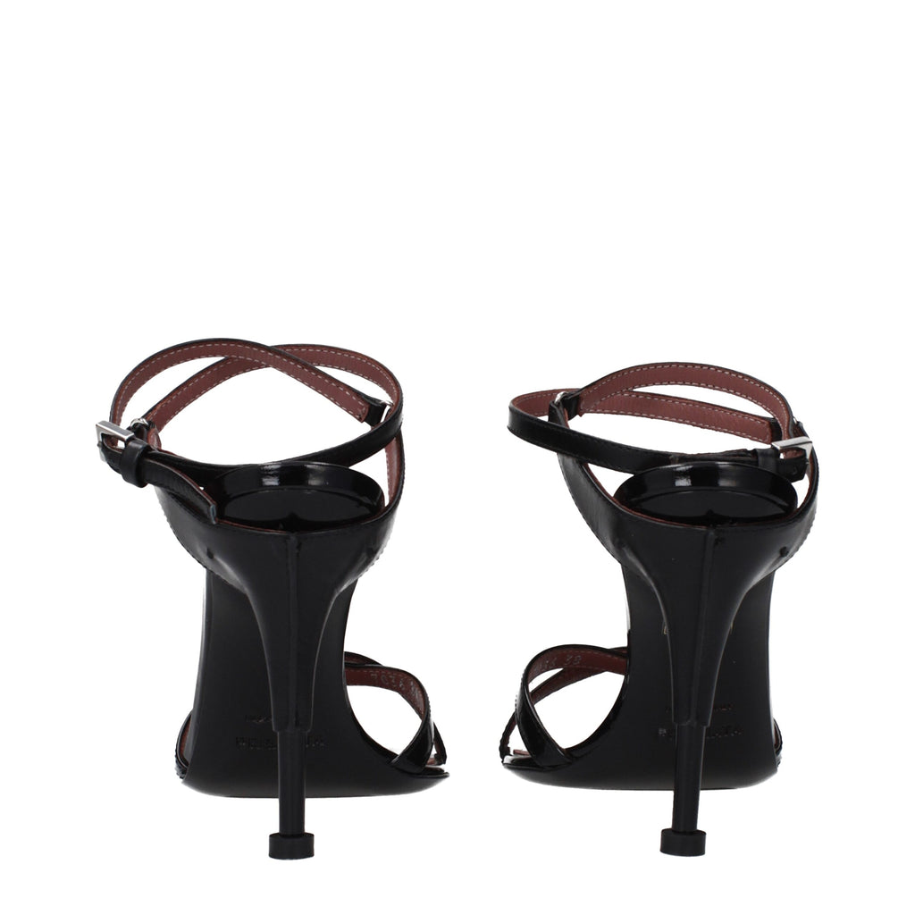 Black Leather Stiletto Heel Sandals