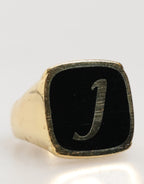 Gold-Tone Real Brass Black Enamel "J" Adjustable Rings