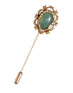 Gold Tone Green Stone Antique Men Accessory Brooch Pin