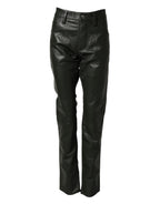 Black Full Grain Leather Mid Waist Trouser Pants