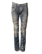 Blue Tattered Men Skinny Denim Trouser Jeans