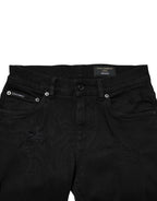 Black Tattered Cotton Men Skinny Denim Jeans
