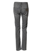 Gray Cotton Mid Waist Skinny Denim Jeans