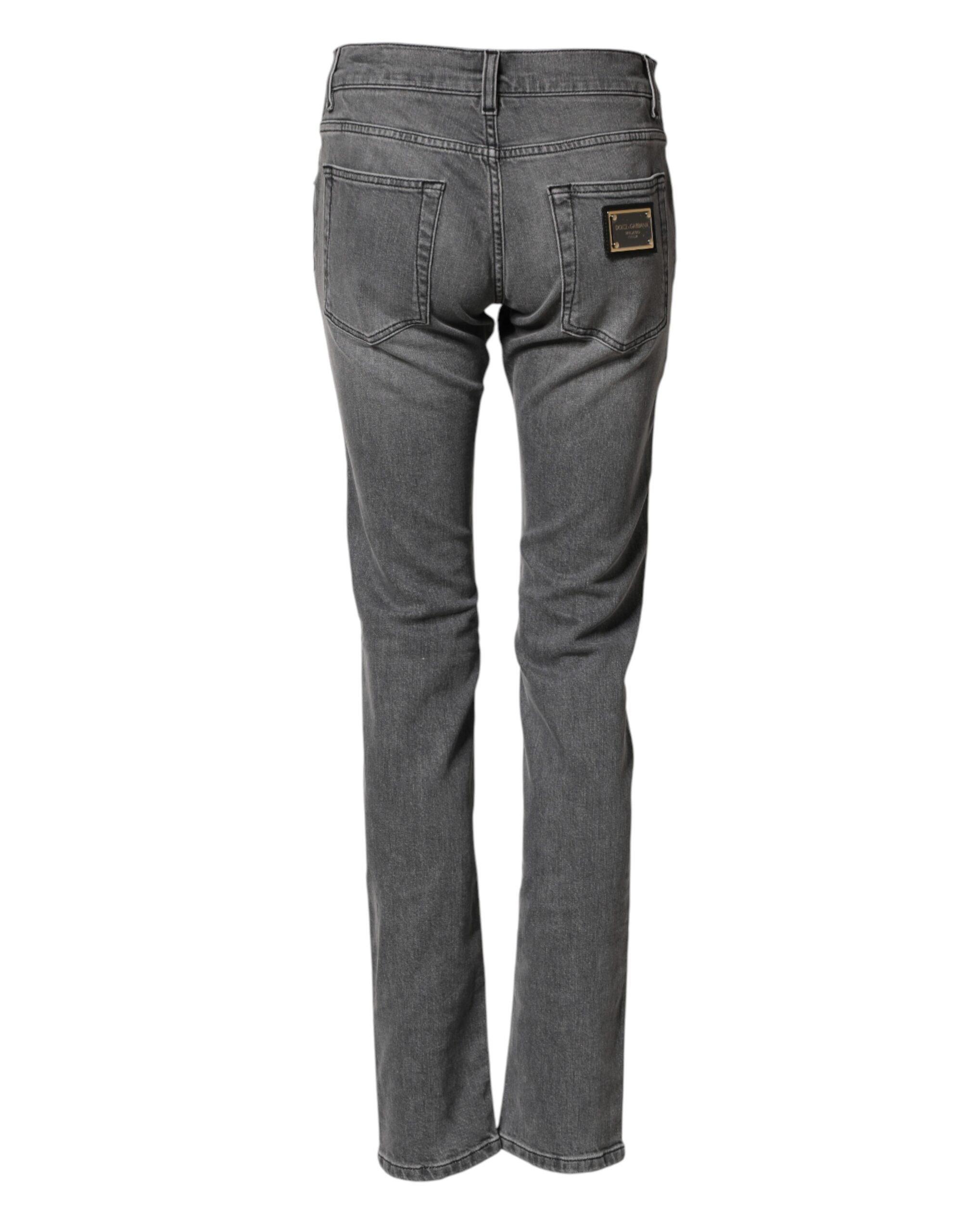 Gray Cotton Mid Waist Skinny Denim Jeans