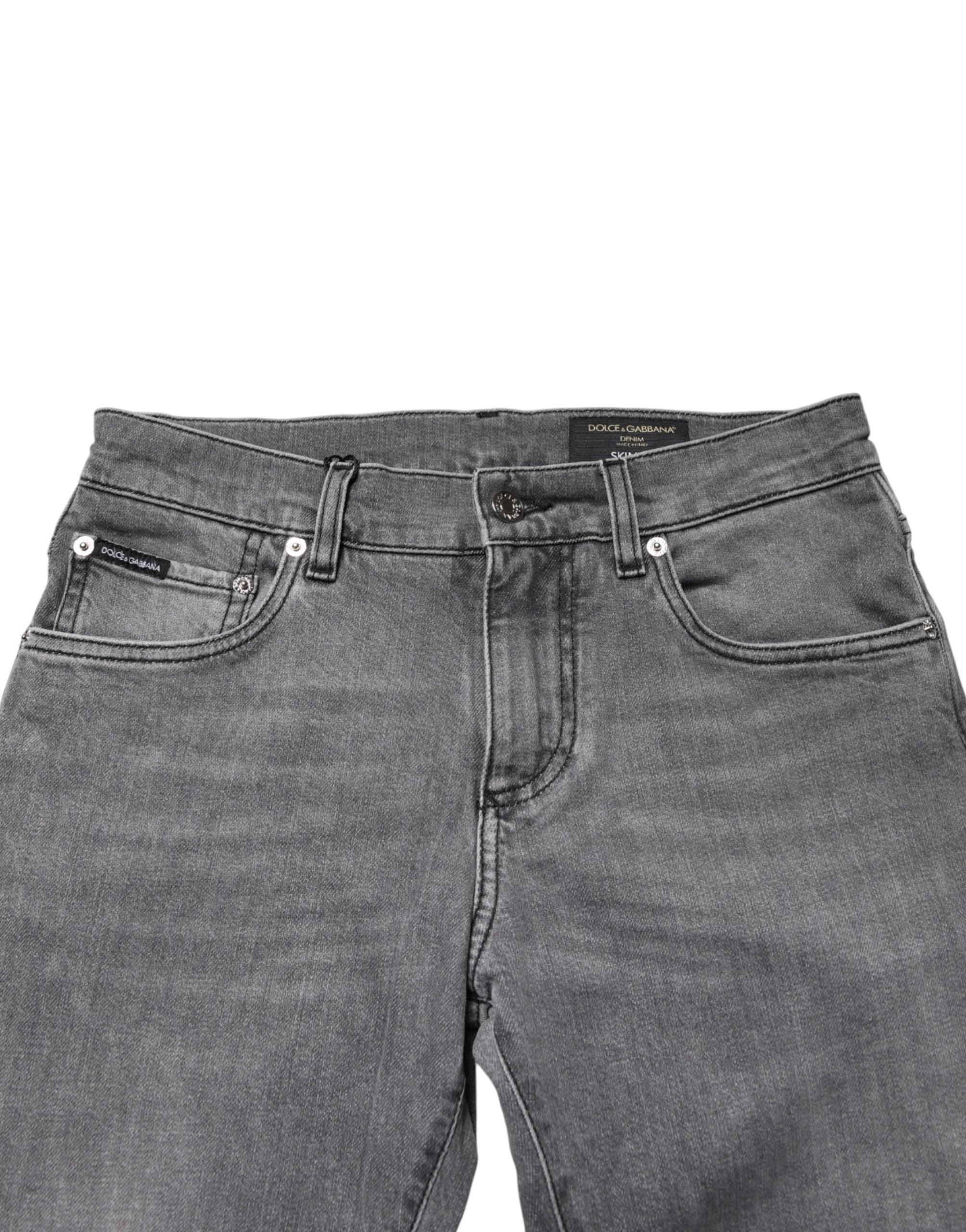 Gray Cotton Mid Waist Skinny Denim Jeans