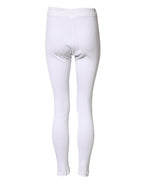 White Cotton Mid Waist Tights Leggings Pants