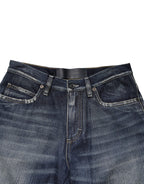 Blue Cotton Distressed Denim Bermuda Shorts