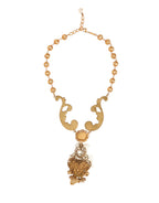 Gold Ceramic Crystal Cherub Baroque Pendant Necklace