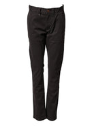 Dark Brown Cotton Stretch Straight Mid Waist Trouser Pants