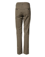 Beige Cotton Stretch Straight Chino Men Trouser Pants