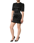Black Embellished Short Sleeve Sheath Dress
