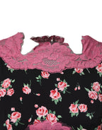 Black Pink Floral Lace Silk Sheath Dress