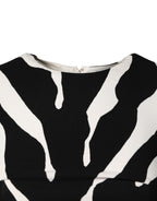 Black White Zebra Viscose Sheath Midi Dress