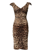 Brown Leopard Sleeveless Sheath Midi Dress